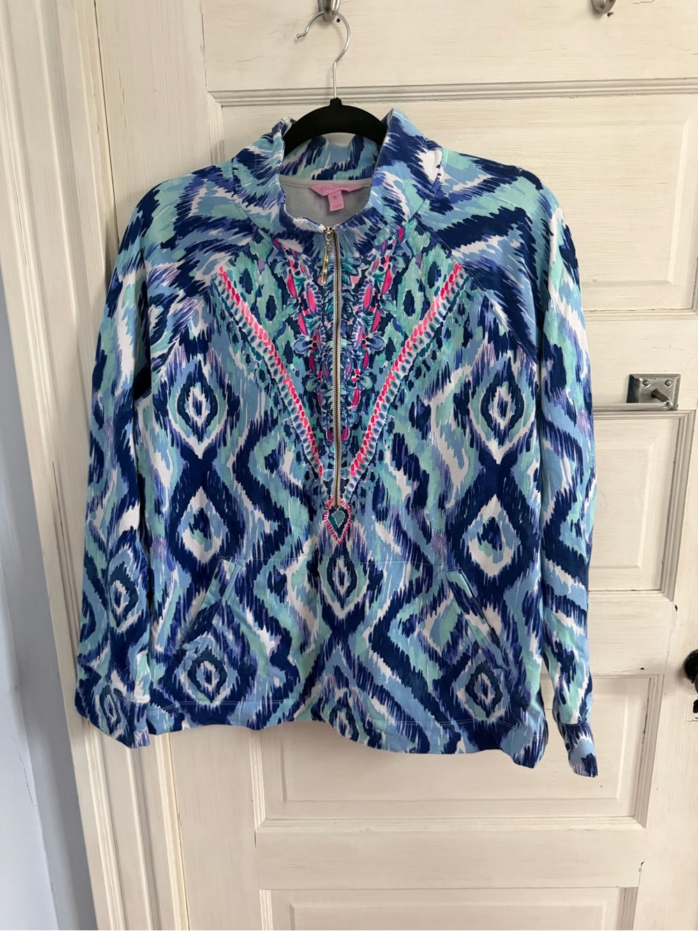 Lilly Pulitzer Blue Turquoise Ikat Half-Zip Pullover